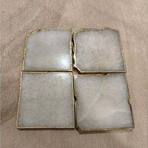 Anthropologie White Agate Coasters with Gold Trim